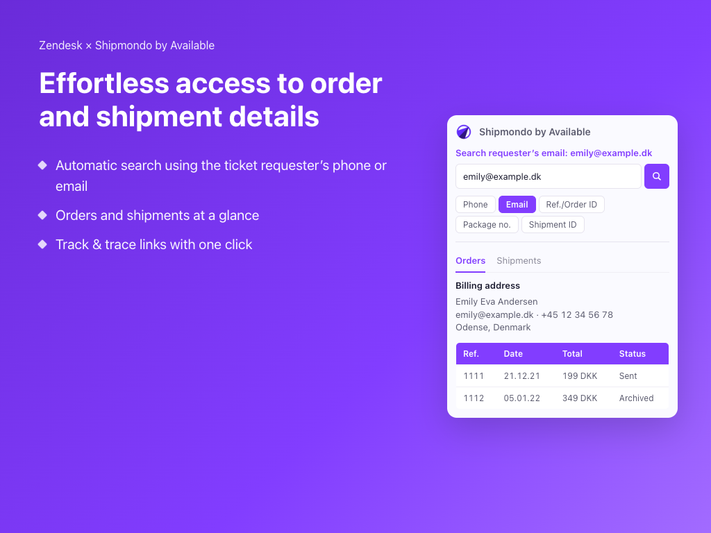 Shipmondo by Available primary marketing image — Agent Productivity app on the Zendesk Marketplace