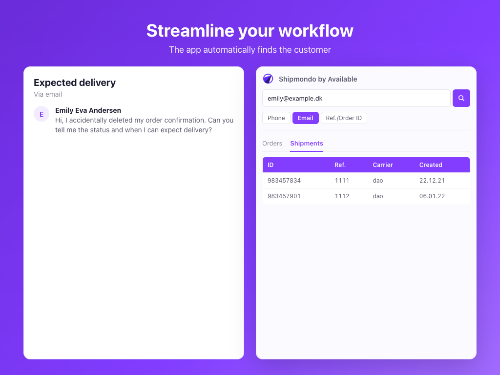 Shipmondo by Available feature detail — Agent Productivity app on the Zendesk Marketplace